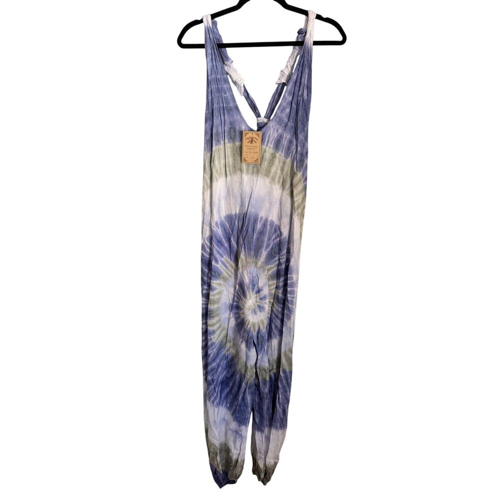 Kathmandu Tie Dye Jumpsuit Blue Purple Boho Harem Romper Festival Wide Leg OS